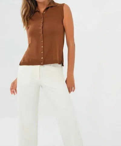 Anatomie Viola Sweater Knit Sleeveless Button Down Top In Brunette In Brown