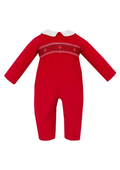 Anavini Kids' Girl's Corduroy Smocked Long Sleeve Ralph Romper In Red