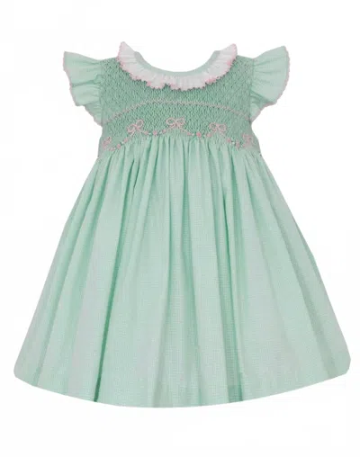Anavini Kids' Girl's Harper Bows Smocked Sleeveless Dress In Green/pink