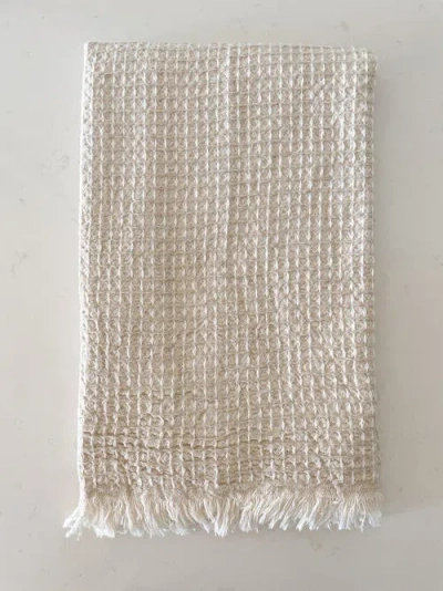 Anaya 2 Tone Turkish Cotton Waffle Bath Towel In Natural Beige