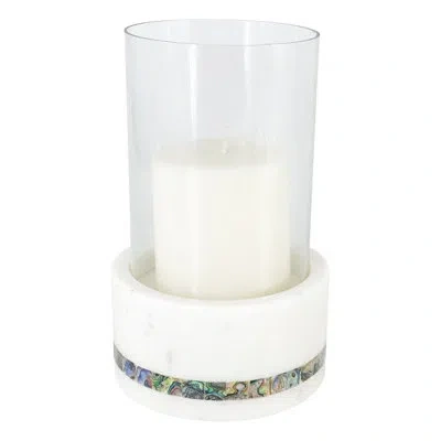 Anaya 7.63" Marble Tabletop Hurricane In White,iridescent Rainbow