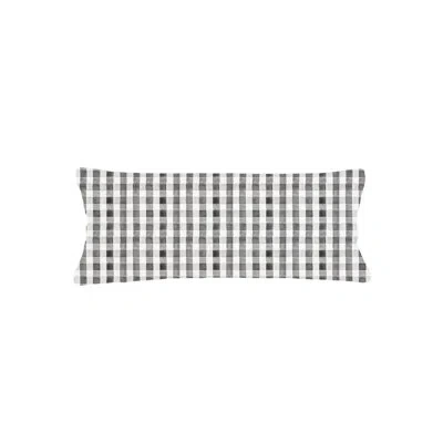 Anaya Antique Grey Gingham Linen Pillow 14x40 With Down Insert In Gray