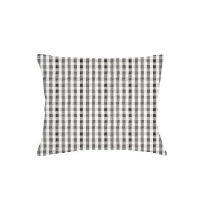 Anaya Antique Grey Gingham Linen Pillow Queen Sham In Black
