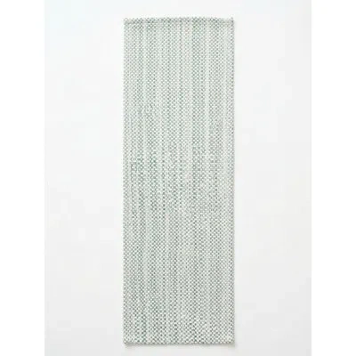 Anaya Aqua Blue Shoreline Grid Indoor Outdoor Table Runner 14x72 In Green