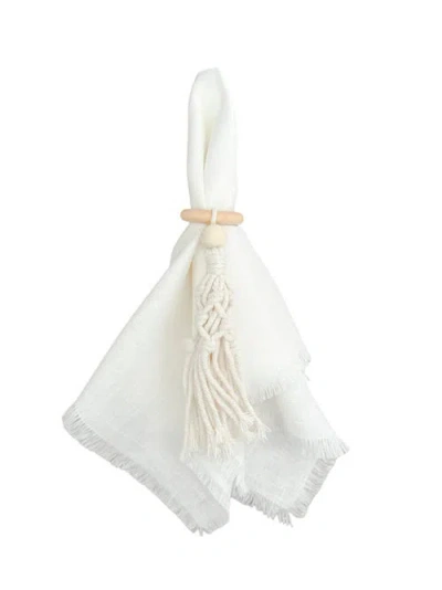 Anaya Bali Crochet Wood Napkin Rings- Set Of 4 In White