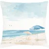 Anaya Barefoot Beach Linen Pillow 20x20 With Down Alternative Insert In Blue
