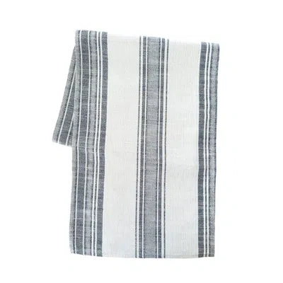 Anaya Beach Club Stripe Indigo Indoor Outdoor Table Runner In White