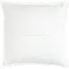 Anaya Beach Script Embroidered White Linen Fringe Pillow With Down Insert In White