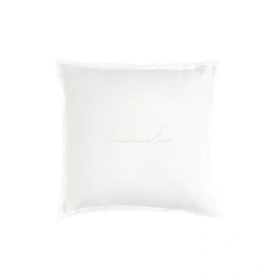 Anaya Beach Script Linen Fringe Pillow In Neutral