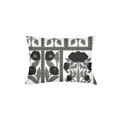 Anaya Black And White Blossom Field Linen Pillow 14x20 With Down Alternative Insert