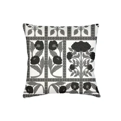 Anaya Black And White Blossom Field Linen Pillow 20x20 With Down Insert