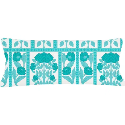 Anaya Blossom Field Linen Pillow With Down Insert In Teal