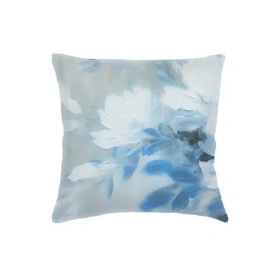 Anaya Blue Brushstroke Floral Linen Euro Pillow 26x26 With Down Insert