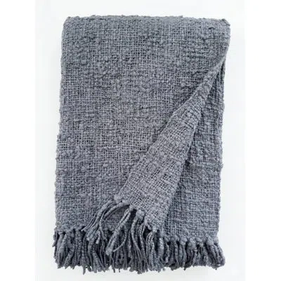 Anaya Breezy Blue Cozy Cotton Boucle Throw With Fringe