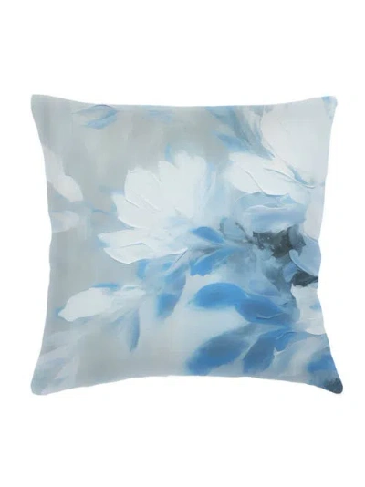 Anaya Brushstroke Floral Blue Linen Euro Pillow 26x26 With Down Insert