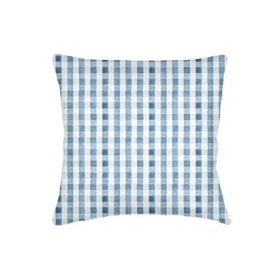 Anaya Chambray Blue Gingham Linen Pillow 22x22 With Down Alternative Insert