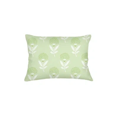 Anaya Citrus Green Royal Bloom Linen Pillow 14x20 With Down Alternative Insert