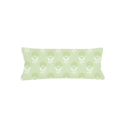Anaya Citrus Green Royal Bloom Linen Pillow 14x40 With Down Insert