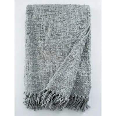 Anaya Cloud Grey Cozy Cotton Boucle Throw With Fringe In Blue