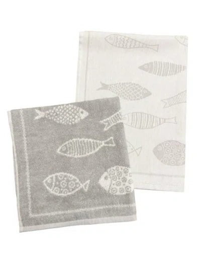 Anaya Coastal Fish Kitchen Towels In Cool Grey