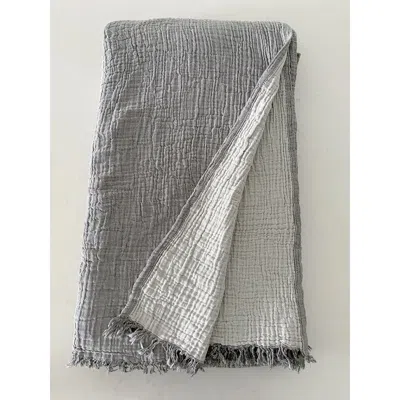 Anaya Crinkled Turkish Cotton Oversized Cuddle Blanket In Charcoal Grey