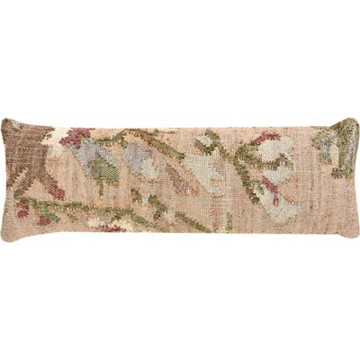 Anaya Elegant Floral Handwoven Pillow 14x40 Down Insert In White