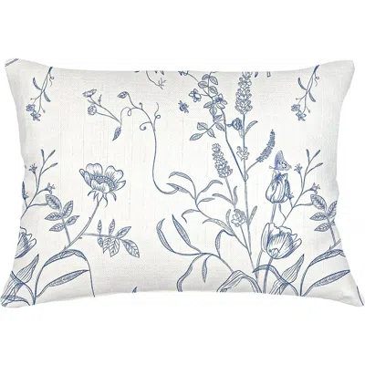 Anaya English Garden Linen Pillow With Down Insert In Blue