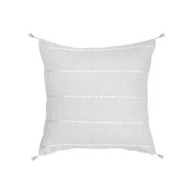 Anaya Grey Seville Embroidered Stripes Linen Pillow 20x20 Cover Only In White