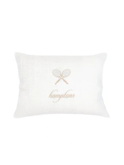 Anaya Hamptons Tennis Club Embroidered Linen Pillow With Down Alternative Insert In Beige
