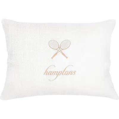 Anaya Hamptons Tennis Club Embroidered Linen Pillow With Down Insert In Beige
