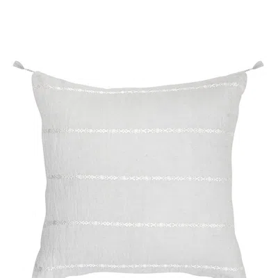 Anaya Home Light Grey & White Embr Stripes So Soft Linen Pillow In Gray