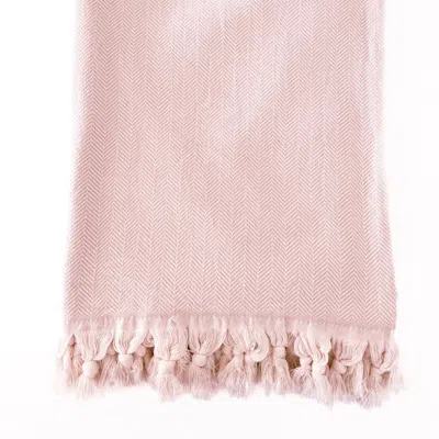 Anaya Home Turkish Cotton Herringbone Throw With Tassels 55 X 75 In Pink