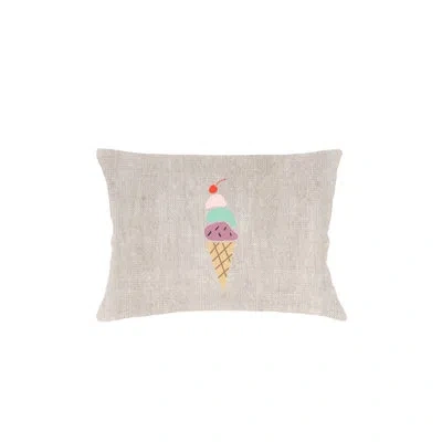 Anaya Ice Cream Social Embroidered Linen Pillow In Beige