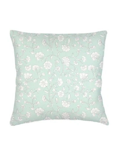 Anaya Jaipur Floral Linen Pillow With Down Alternative Insert In Mint Green