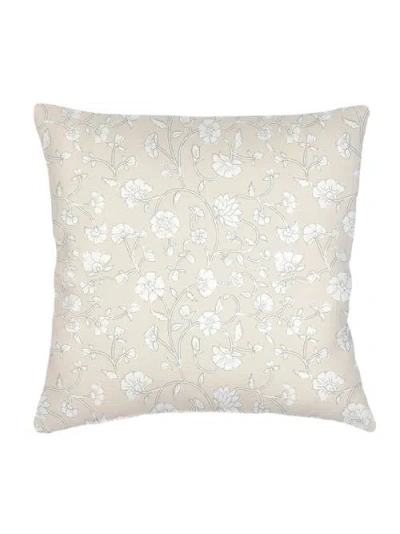 Anaya Jaipur Floral Linen Pillow With Down Insert In Beige