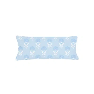 Anaya Light Blue Royal Bloom Linen Pillow 14x40 With Down Alternative Insert