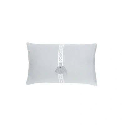 Anaya Light Grey Geo Trim Tassel Linen Pillow 12x20 Cover Only In Gray