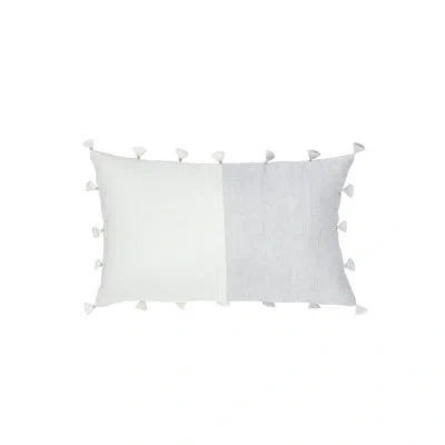Anaya Light Grey Mini Tassels Linen Pillow 12x20 Cover Only In Gray