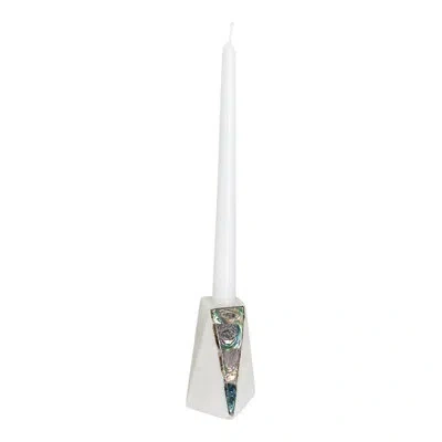 Anaya Marble Tabletop Candlestick In White,iridescent Rainbow