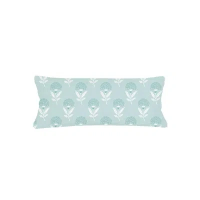 Anaya Mint Green Royal Bloom Linen Pillow 14x40 With Down Insert