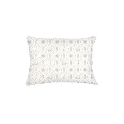 Anaya Natural Beige Maritime Compass Linen Pillow 14x20 With Down Insert