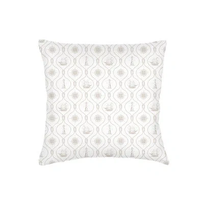 Anaya Natural Beige Maritime Compass Linen Pillow 22x22 With Down Insert