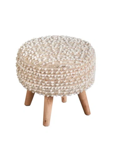 Anaya Natural Boucle Handwoven Oversized Stool In Beige