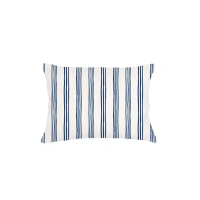 Anaya Navy Blue Ocean Drift Stripe Linen Pillow 14x20 With Down Alternative Insert In Navy Blue,down Alternative