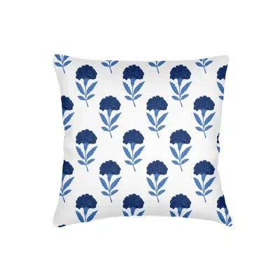 Anaya Navy Blue Royal Bloom Linen Euro Pillow 26x26 With Down Insert