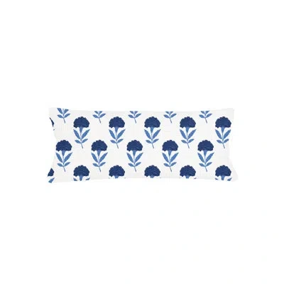 Anaya Navy Blue Royal Bloom Linen Pillow 14x40 With Down Alternative Insert