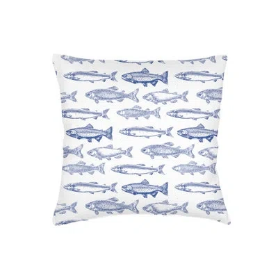 Anaya Navy Blue School Of Fish Linen Pillow 20x20 With Down Insert