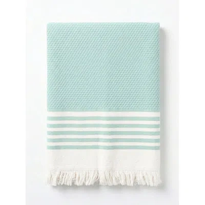 Anaya New England Stripe Aqua Cotton Turkish Towel In Blue