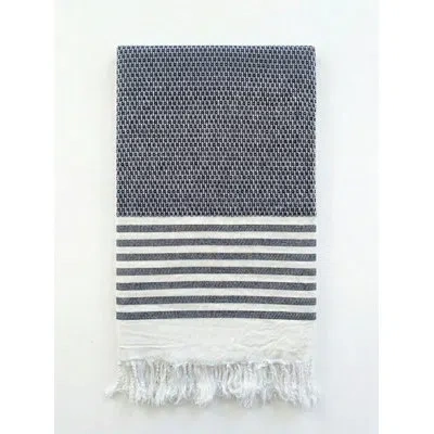 Anaya New England Stripe Navy Cotton Turkish Towel In Blue