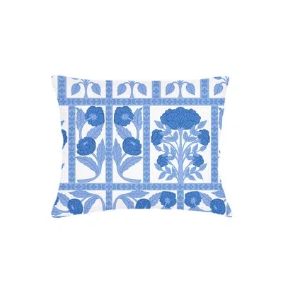 Anaya Ocean Blue Blossom Field Linen Dutch Euro Pillow 28x36 With Down Insert